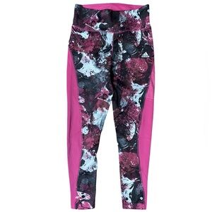 Adidas Aeroready Women's Pink and Black Patterned Leggings with side Pocket